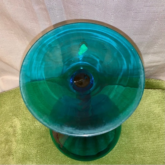 Vintage 12" EMPOLI Italian BLUE Turquoise Art GLASS Compote VASE Mid-Century - Picture 5 of 9